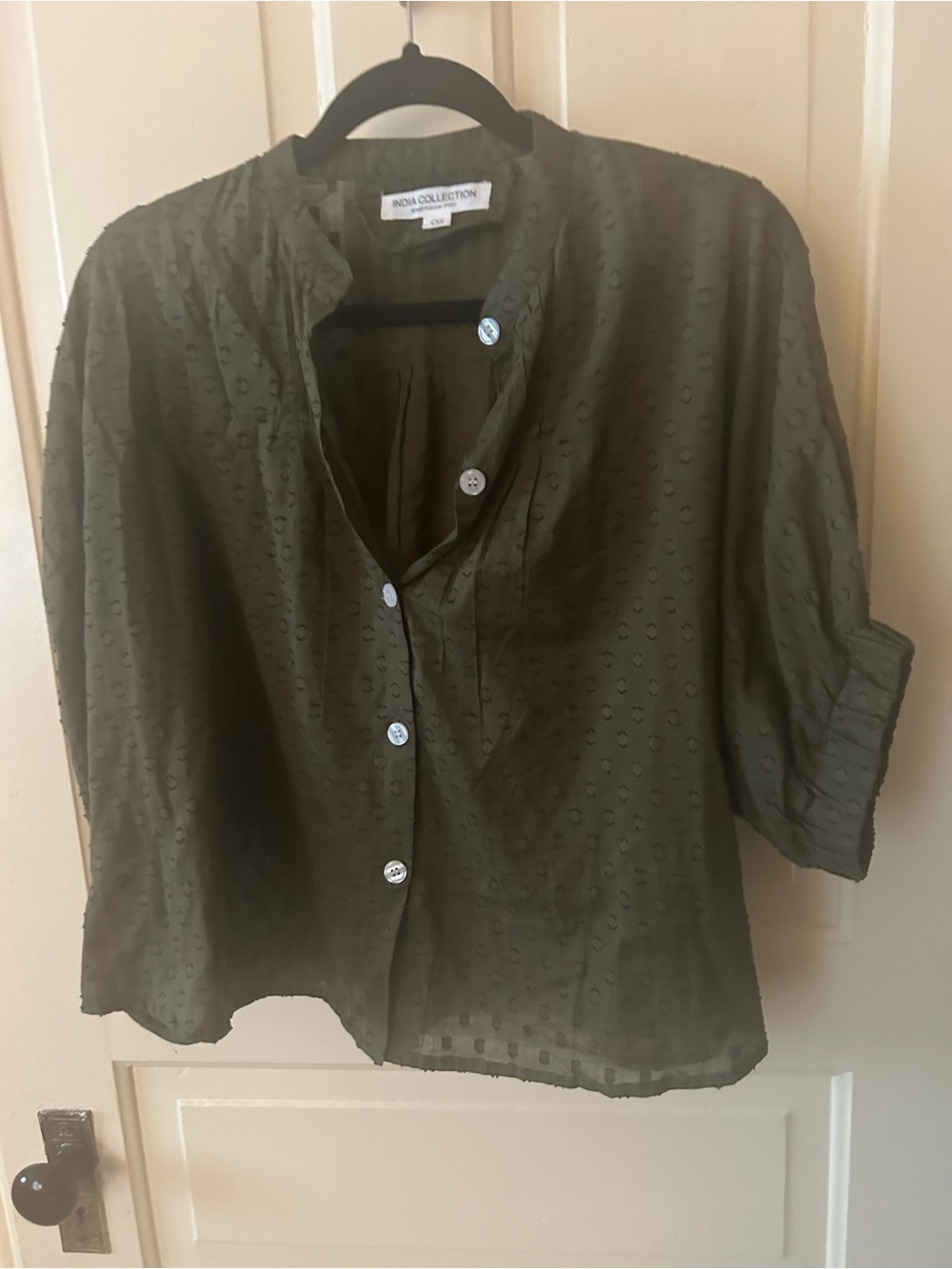 Emerson Fry India collection Swiss dot Olive green Women's Top OS semi-sheer